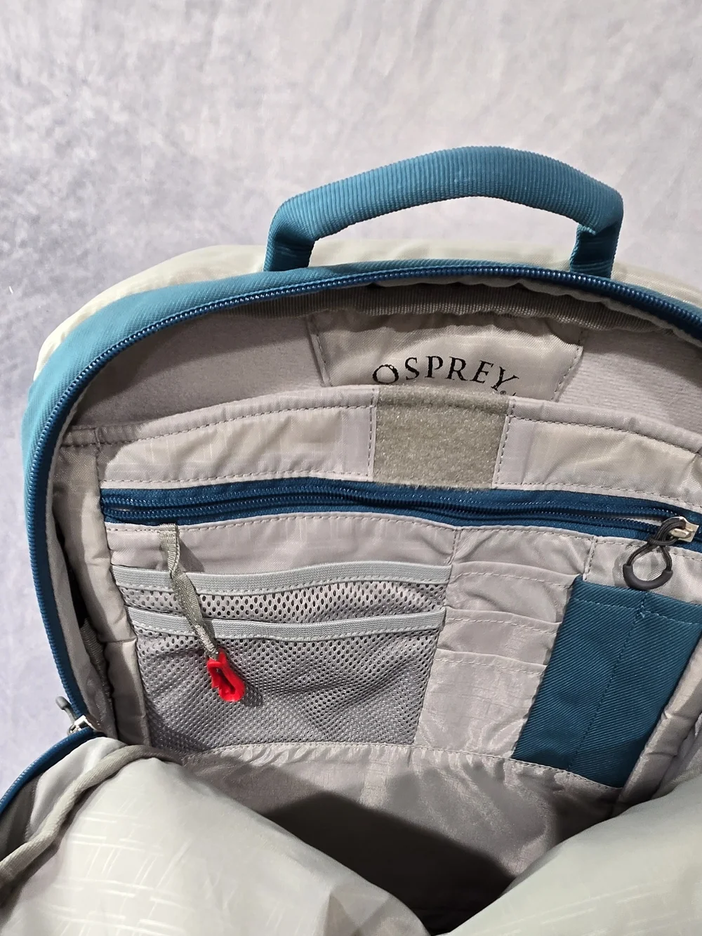 OSPREY Pixel Port Backpack Teal w/ Green Lining Laptop Bag Embroidered Logo
